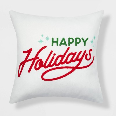 Happy Holidays Throw Pillow Reversible Red/White Snowflakes - Wondershop™