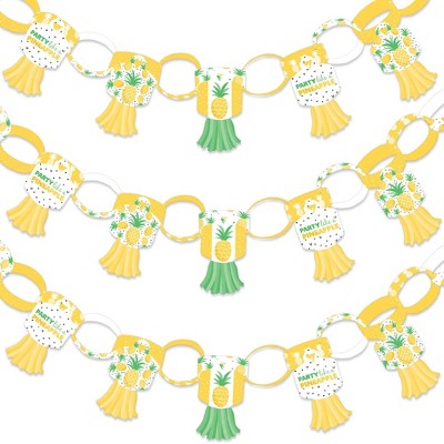 Big Dot of Happiness Tropical Pineapple - 90 Chain Links and 30 Paper Tassels Decoration Kit - Summer Party Paper Chains Garland - 21 feet