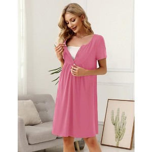Womens Maternity Nursing Dress Short Sleeve Midi Dress Casual Solid Color Button Down Breastfeeding Dress - 1 of 4