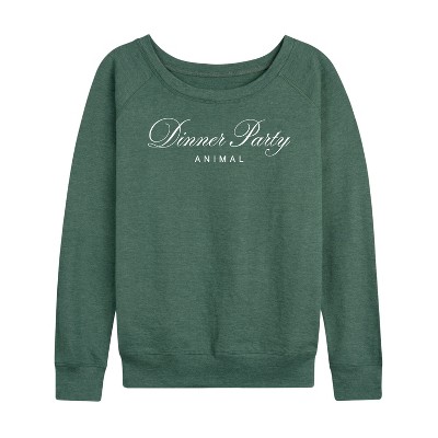 Women's - Instant Message - Dinner Party Animal Lightweight French Terry Wide Neck Long Sleeve Shirt