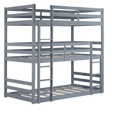 NicBex Triple over Twin Bunk Bed with Guardrail,Triple Loft Bed with Two Built-in Ladders and Converts to 3 Twin Beds,Bunk Beds for Bedroom,Grey