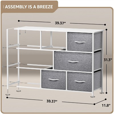 White and Gray 8-Drawer Fabric Dresser with Steel Frame