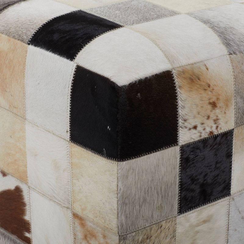 Contemporary Cowhide Leather Stool Ottoman Patchwork - Olivia &#38; May, 6 of 8