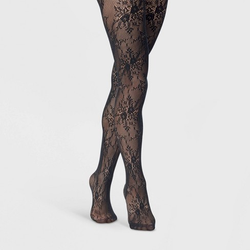 Women's Floral Net Tights - A New Day™ Black 1x/2x : Target