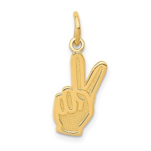 Black Bow Jewelry 14k Yellow Gold Small Hand Peace Sign Charm or Pendant, 8mm (5/16 in) - 1 of 4