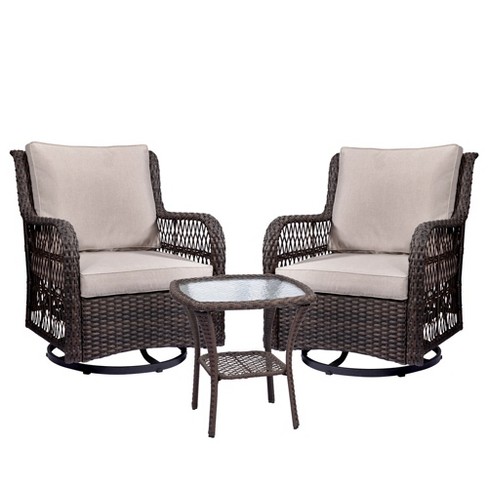 Whizmax 3 Pieces Outdoor Wicker Swivel Rocker Patio Set with Premium Cushions and Armored Glass Top Side Table for Backyard - image 1 of 4