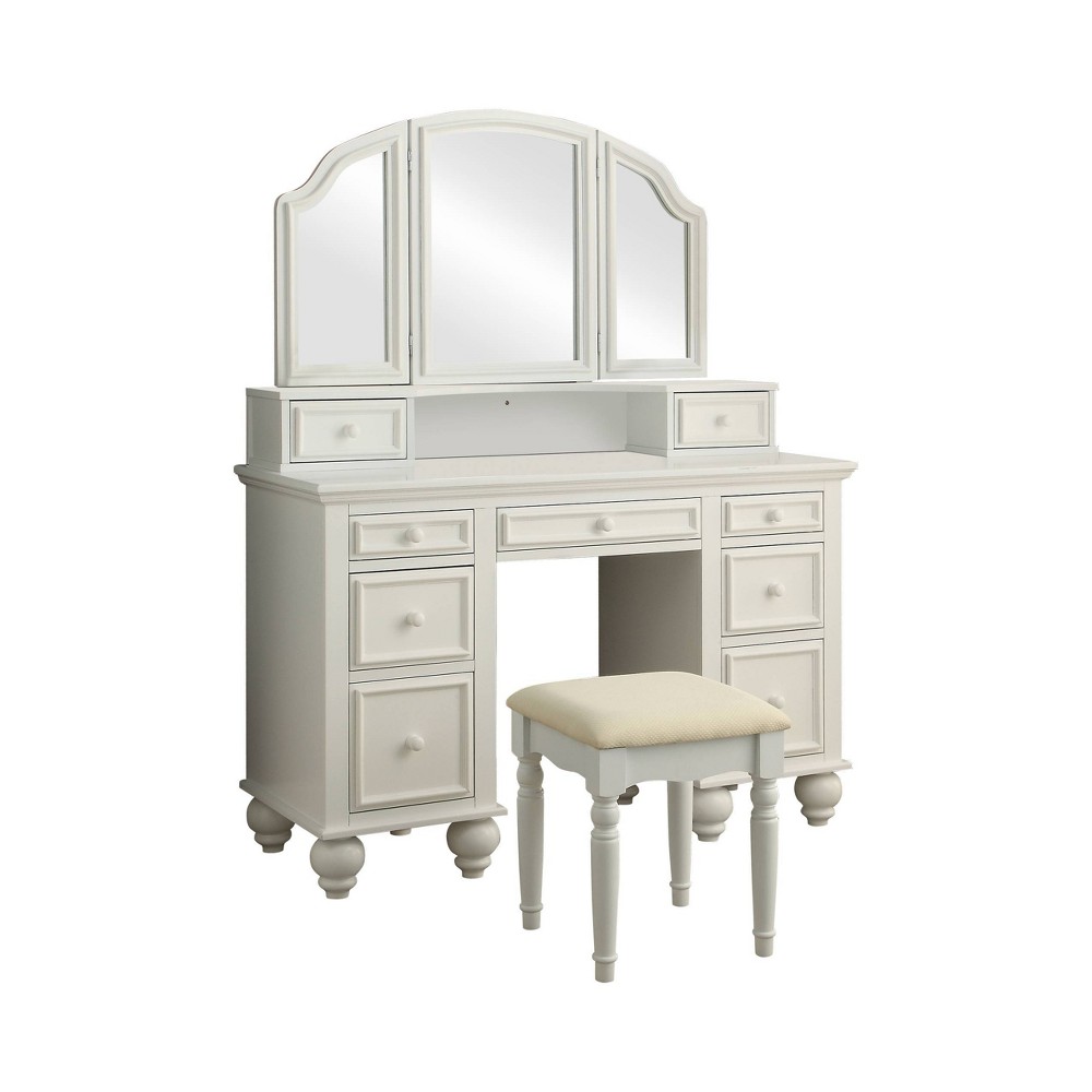 Photos - Other Furniture 3pc Branson 9 Drawer Transitional Vanity Table Set White - HOMES: Inside +