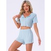 INSPIRE CHIC Women's Knit Loungewear Crop Tops with Shorts Button Down 2 Pcs Pajama Sets - 3 of 4