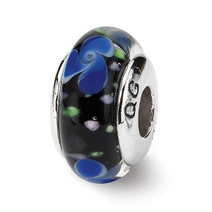 Black Bow Jewelry Blue and Black Glass Sterling Silver Bead Charm - 1 of 3