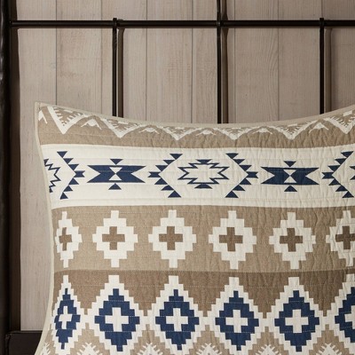 Rustic Blue and Tan Cotton Reversible Quilt Set