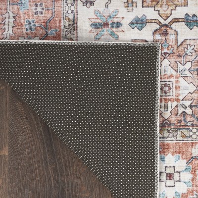 Beige Multicolor Vintage Floral Non-Slip Runner Rug