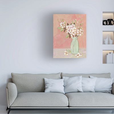 14x19 Pink and Green Floral Canvas Art with Wood Frame