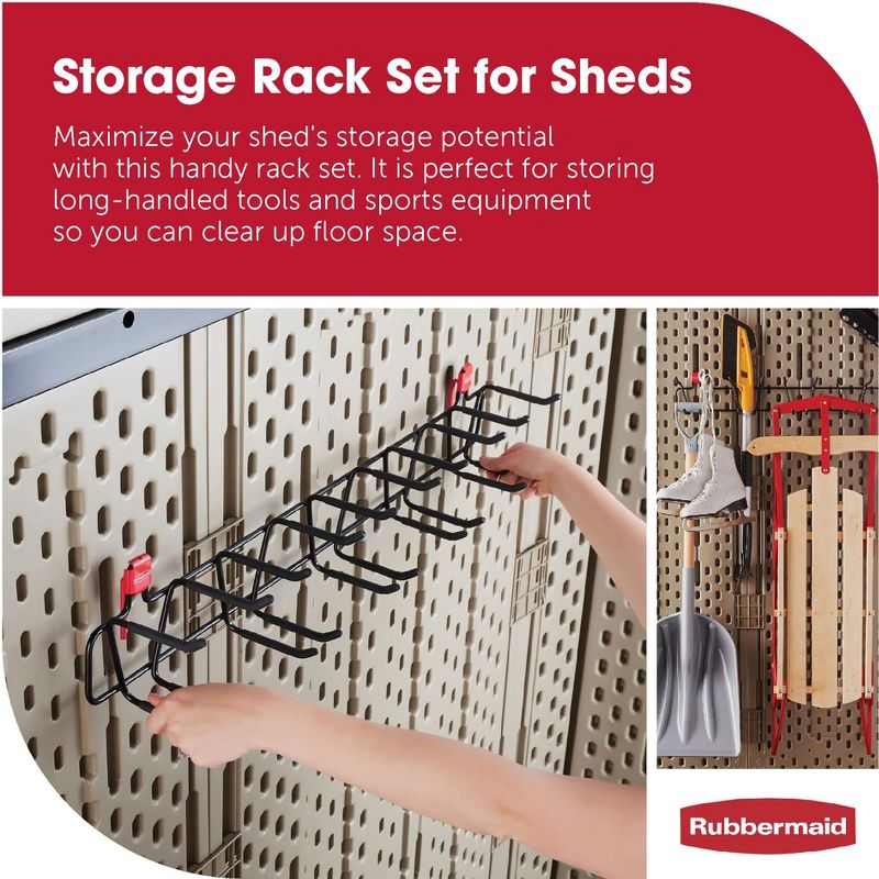 Rubbermaid 34 Inch Heavy Duty Garden Tool and Sports Storage Rack for Sheds, 2 of 7