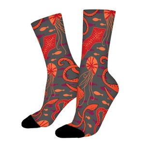 Squid Tangled Red Women Printed Crew Socks Funny Funky Socks Soft Polyester Novelty Gifts for Artists Men - 1 of 1