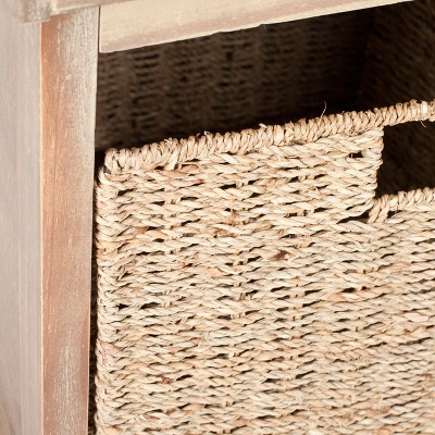 Transitional Brown and White Pine Storage Bench with Cushion