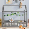 Twin Size Floor Bed, House Shape Playhouse Bed Frame Platform Bed with Rails & Door, Wooden Playhouse Beds with Roof for Boys Girls - 3 of 4