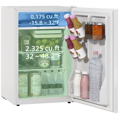HOMCOM 2.5 Cu.Ft Mini Fridge with Freezer, Adjustable Thermostat, Single Door Compact Refrigerator for Bedroom, Dorm, Home Office, White