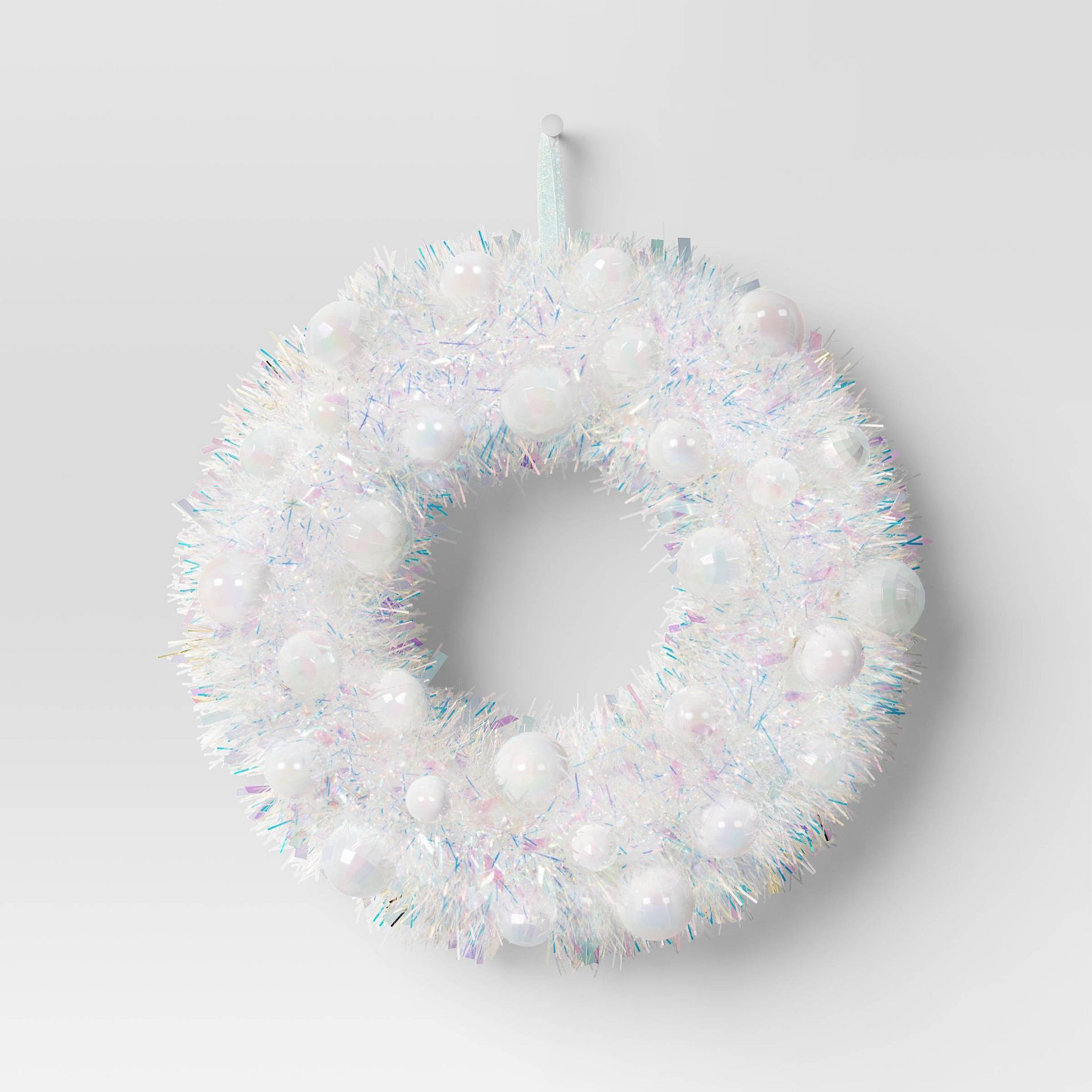 Christmas Tinsel Wreath with Plastic Balls Iridescent - Wondershop™