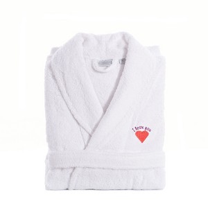 Linum Home Textiles "I Love You" Embroidered White Terry Bathrobe - Melange - Small/Medium - 1 of 4