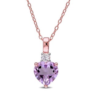 EVERLY JEWELRY | Rose Plated Sterling Silver Rose de France and Created White Sapphire Heart Pendant with Chain, 18 inc - 1 of 4