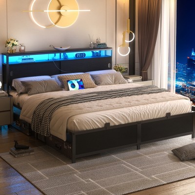 Aheaplus Storage Bed with Sliding Doors, LED Lights & USB Charging Station
