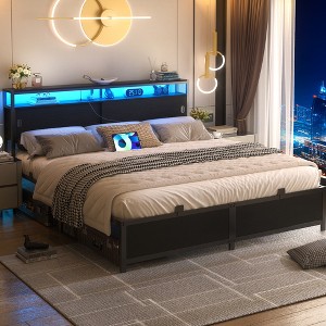 Aheaplus Storage Bed with Sliding Doors, LED Lights & USB Charging Station - 1 of 4