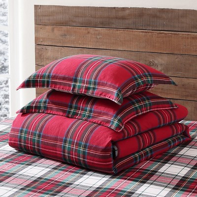 Spencer Plaid Red Cotton Flannel Twin Duvet Cover Set