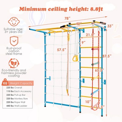 Yellow and Blue 7-in-1 Kids Indoor Climbing Gym with Wall Ladder