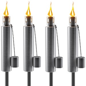 Sorbus Set of 4 Stainless Steel 5ft Outdoor Torches - Decorative Garden & Yard Lights - Fiberglass Wick & Snuffer Cap (Barrel) - 1 of 4