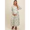 Pinkblush Olive Floral Button Front Tiered Long Sleeve Maternity Maxi Dress - 2 of 4