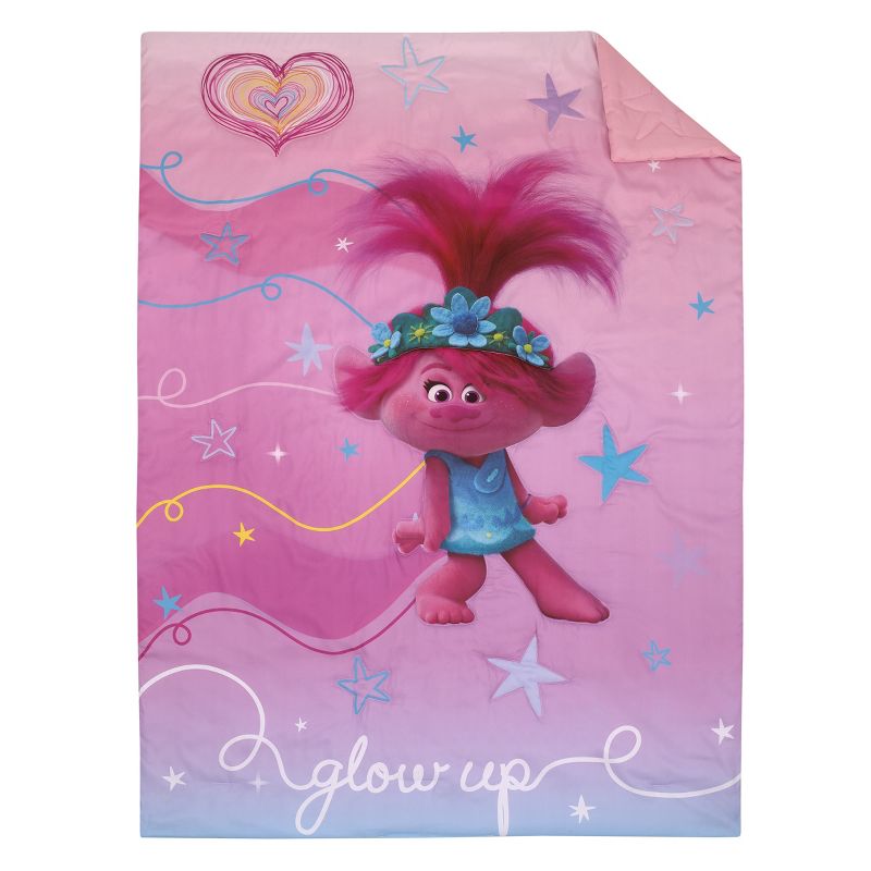 Trolls Show Up Glow Up Pink and Blue, Hearts and Stars 4 Piece Toddler Bed Set, 2 of 7