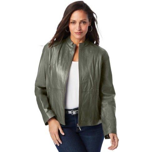 Jessica London Women's Plus Size Zip Front Leather Jacket - 18 W