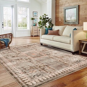 Washable Vintage Rug, Non-Slip Non-Shedding Carpet, Low Pile Floor Covering, Foldable Floral Print Soft Mat for Playroom, Bedroom Living Room - 1 of 4
