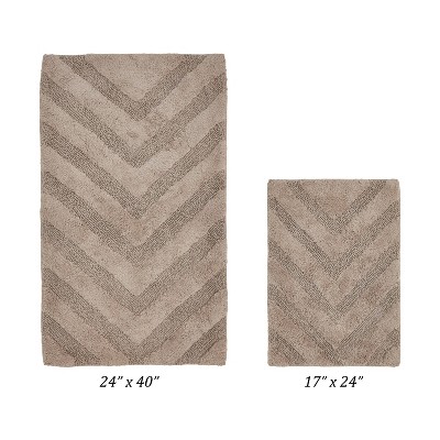 Hugo 2-Piece Bath Rug Set 100% Premium Cotton Tufted Chevron Pattern Bathmats for Bathroom, Super Soft Absorbent Machine Washable