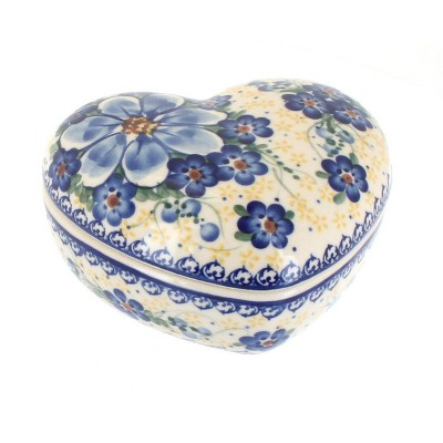 Blue Rose Polish Pottery Daisy Surprise Large Heart Box