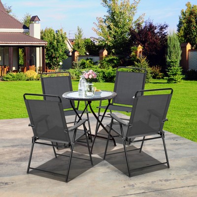 Gray Steel Folding Patio Chairs with Armrests, Set of 4