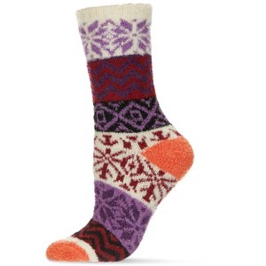 Memoi Snow Dazzle Geometric Cozy Crew Sock Tannin One Size - 1 of 4