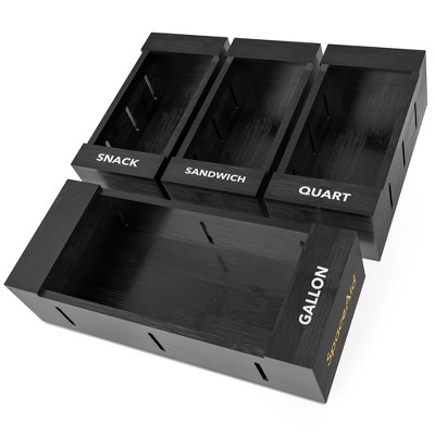 SpaceAid 4 pack Bag Storage Organizer,Compatible with Gallon, Quart, Sandwich and Snack Variety Size Bag for Kitchen Drawer,black