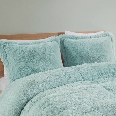 Intelligent Design IntelligentDesign 3pc Full/Queen Leena Shaggy Long Faux Fur Comforter Mini Set Aqua Blue: Teen Bedding, Gender Neutral: Midweight, All Ages Cozy Set — фото 4