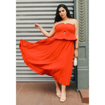 ELOQUII Women's Plus Size Strapless Pleated Midi Dress