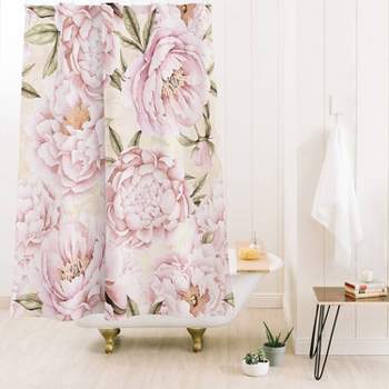 UtArt Pastel Blush Pink Spring Watercolor Peony Flowers Pattern Shower Curtain Gold - Deny Designs
