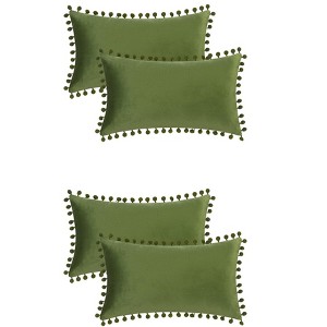 Unique Bargains Home Decorative Farmhouse Velvet Pompoms Fringe Throw Pillow Covers 4 Pcs - 1 of 4
