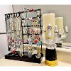 360° Rotating Jewelry Stand with Wooden Tray, Earring and Necklace Organizer for Bracelets, Watches & Rings, Black - 4 of 4