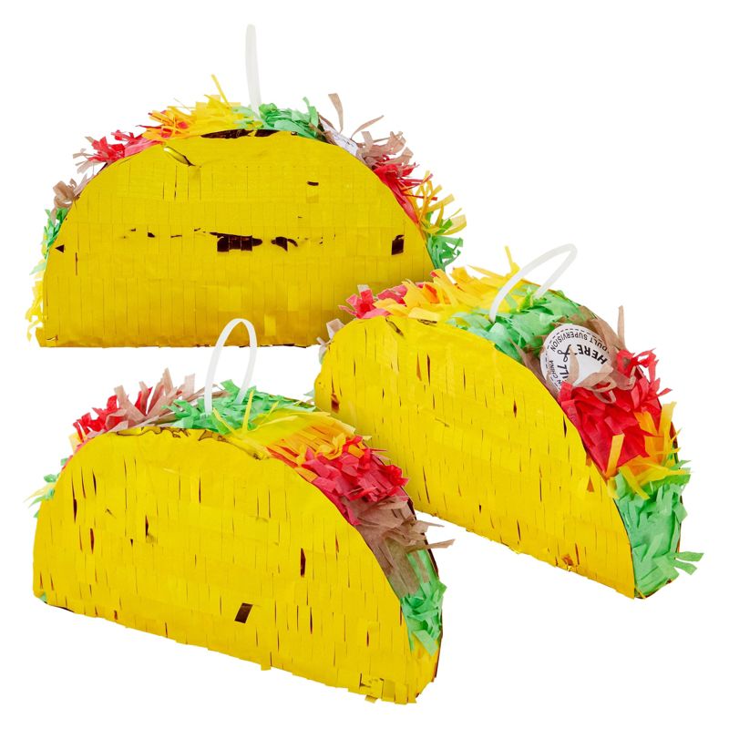 Blue Panda 3-Pack Mini Taco Tuesday Party Decorations Piñatas, Mexican Party Decorations, 6 x 2 x 3.5 In, 1 of 9