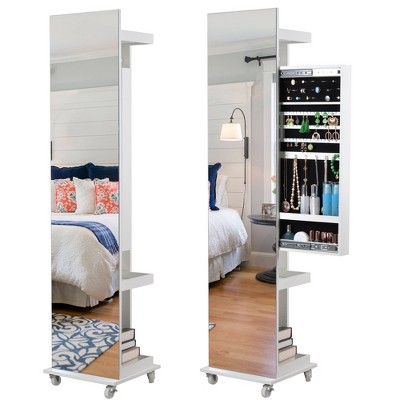 Kumasinova 65.9" Full Length Mirror with Storage,360° Swivel Mirror Full Length Jewelry Cabinet,Full Body Mirror with Lock for Bedroom,Silver