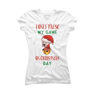 Junior's Design By Humans Christmas Gamer Gift Santa Playing Video Games By rawresh6 T-Shirt - 1 of 3