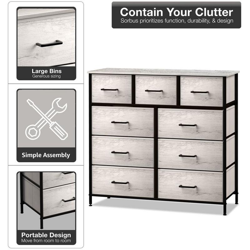 Sorbus Dresser with 9 Drawers - Furniture Storage Chest Tower Unit for Bedroom, Closet, etc - Steel Frame, Wood Top, Fabric Bins, 5 of 8