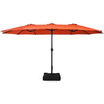 Tangkula 15FT Double-Sided Twin Patio Umbrella with Base Extra-Large Market Umbrella for Outdoor