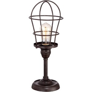 Franklin Iron Works Modern Industrial Desk Table Lamp 17 1/4" High Bronze Wire Cage Edison Bulb for Bedroom Bedside Office - 1 of 4