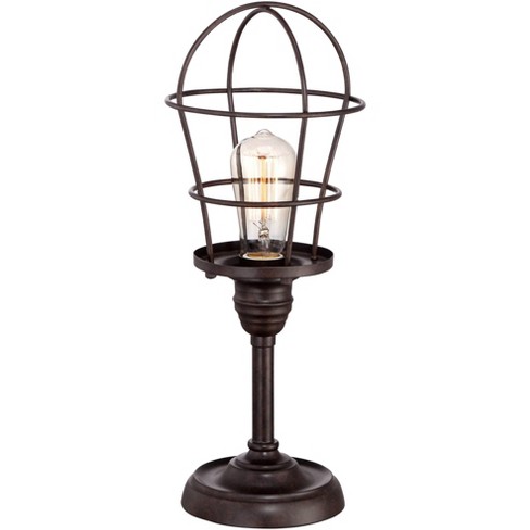 Electric Lantern Table Lamp with Inline dimmer and Edison Style Vintage  Bulb-Rustic Black Finish